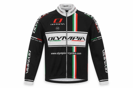 Front view of Apunt Men’s Black Cycling Track Jacket S Full Zip Polyester Olympia Design