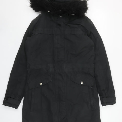 Regatta Women's Black Long Parka Coat UK 8 Hooded Fur Trim Winter Jacket