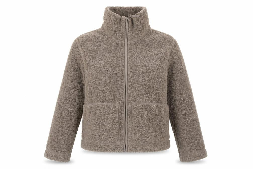 H&M Women Brown Fleece Zip Jacket Size 12 Winter Casual