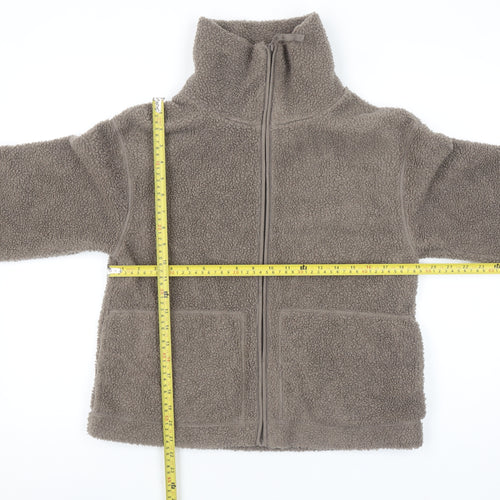H&M Women Brown Fleece Zip Jacket Size 12 Winter Casual