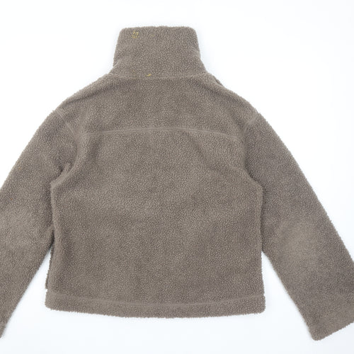 H&M Women Brown Fleece Zip Jacket Size 12 Winter Casual