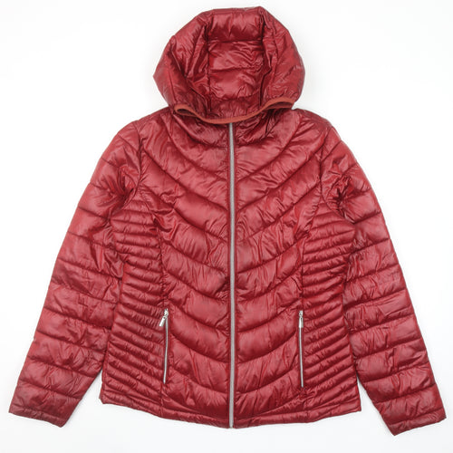 Koton Women Red Hooded Puffer Jacket Size 10 Lightweight Quilted