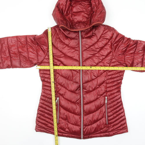Koton Women Red Hooded Puffer Jacket Size 10 Lightweight Quilted
