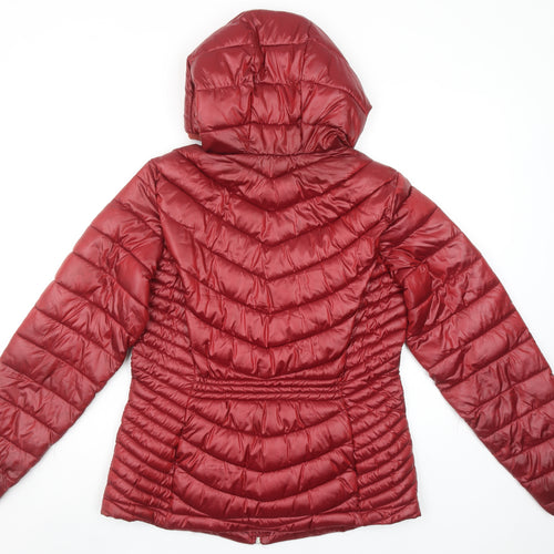Koton Women Red Hooded Puffer Jacket Size 10 Lightweight Quilted