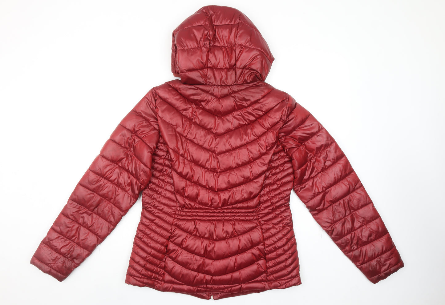 Koton Women Red Hooded Puffer Jacket Size 10 Lightweight Quilted