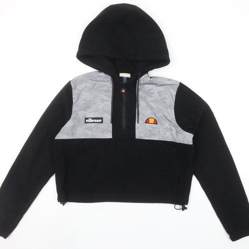 Ellesse Womens Black & Grey 1/2 Zip Hooded Pullover Size 10 Fleece Sweatshirt
