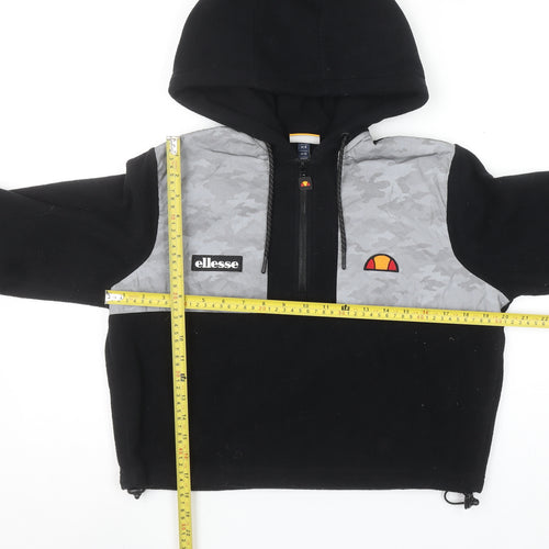 Ellesse Womens Black & Grey 1/2 Zip Hooded Pullover Size 10 Fleece Sweatshirt