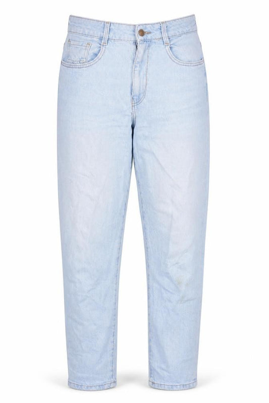 Front view of Zara Women Blue Mom Jeans, size 10, High Rise Relaxed Fit Denim