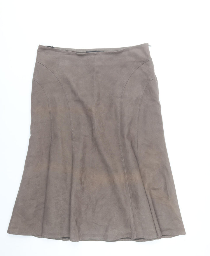 BHS Women’s Brown A-Line Midi Skirt Size 14 Lined Polyester
