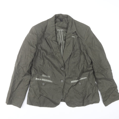 Soya Women’s Olive Green Linen Blazer L Single-Breasted Tailored Jacket