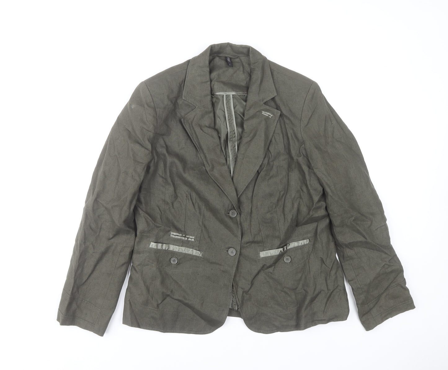 Soya Women’s Olive Green Linen Blazer L Single-Breasted Tailored Jacket
