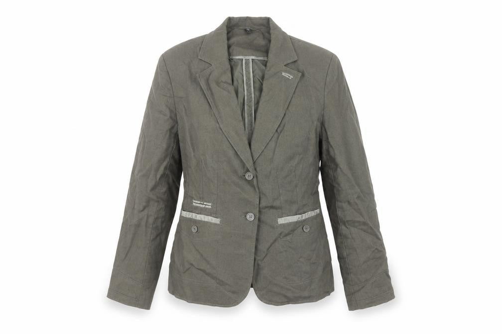 Front view of Soya Women’s Olive Green Linen Blazer L Single-Breasted Tailored Jacket