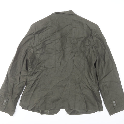 Soya Women’s Olive Green Linen Blazer L Single-Breasted Tailored Jacket