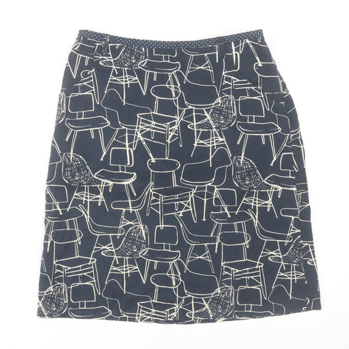 White Stuff Women's Blue Art Print Cotton Knee Length Skirt Size 8