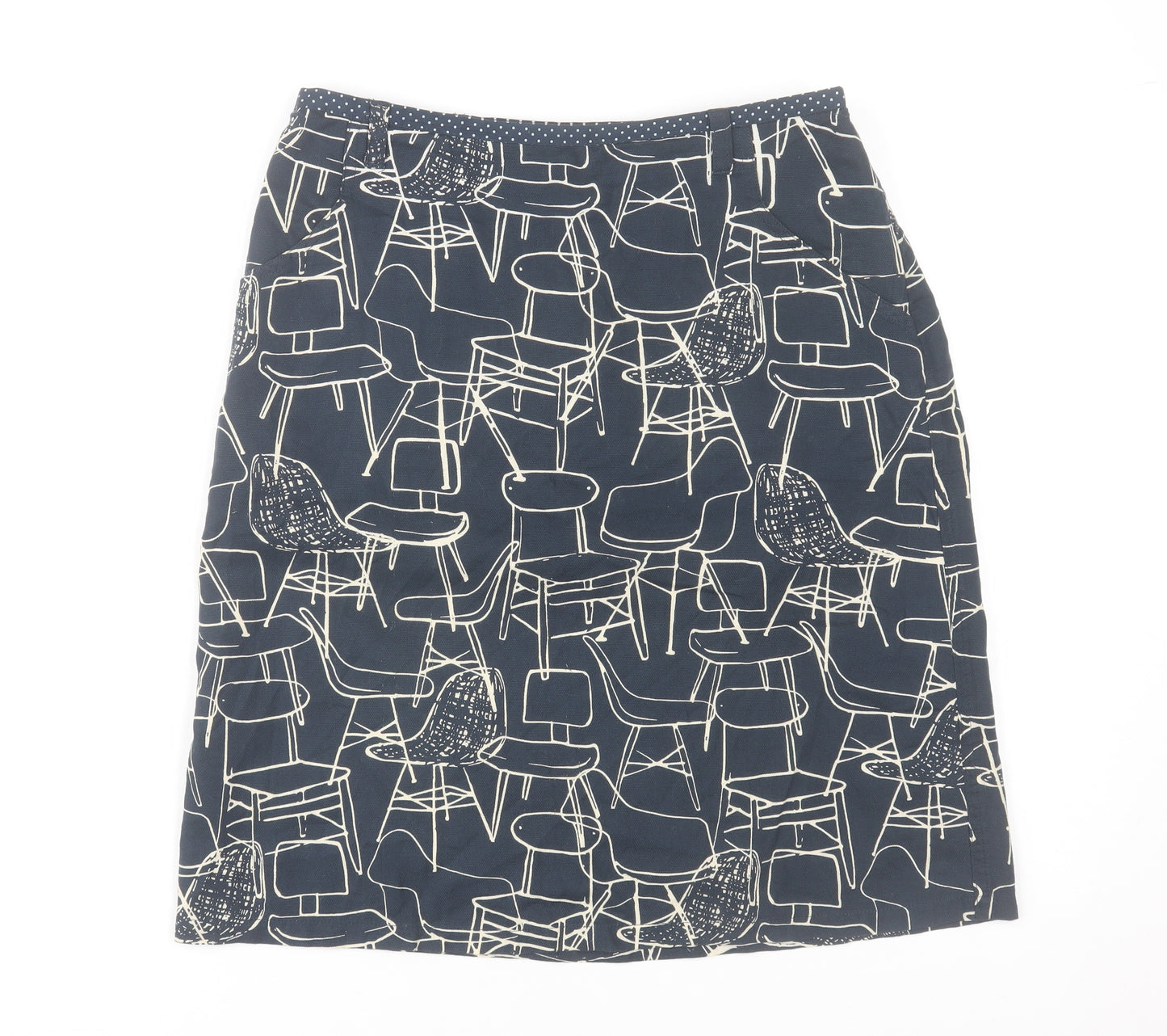 White Stuff Women's Blue Art Print Cotton Knee Length Skirt Size 8