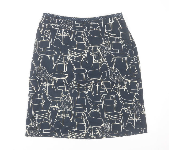 White Stuff Women's Blue Art Print Cotton Knee Length Skirt Size 8