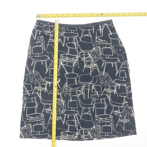 White Stuff Women's Blue Art Print Cotton Knee Length Skirt Size 8