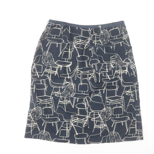 White Stuff Women's Blue Art Print Cotton Knee Length Skirt Size 8
