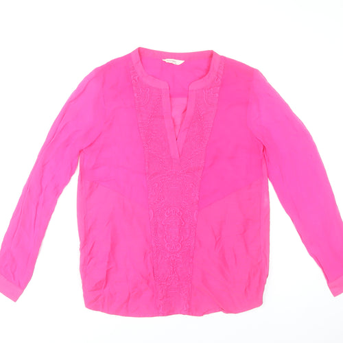 NAF NAF Womens Pink Embroidered Long Sleeve Tunic Blouse Size 10