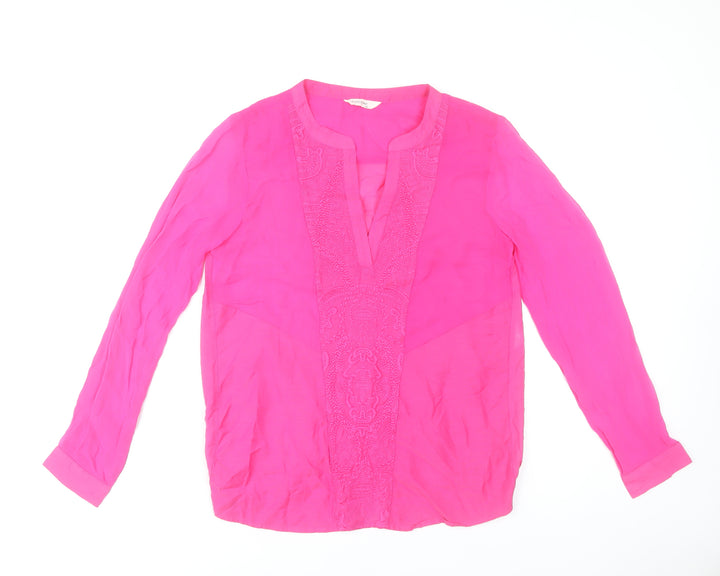NAF NAF Womens Pink Embroidered Long Sleeve Tunic Blouse Size 10