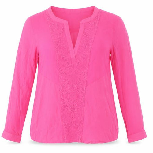 NAF NAF Womens Pink Embroidered Long Sleeve Tunic Blouse Size 10