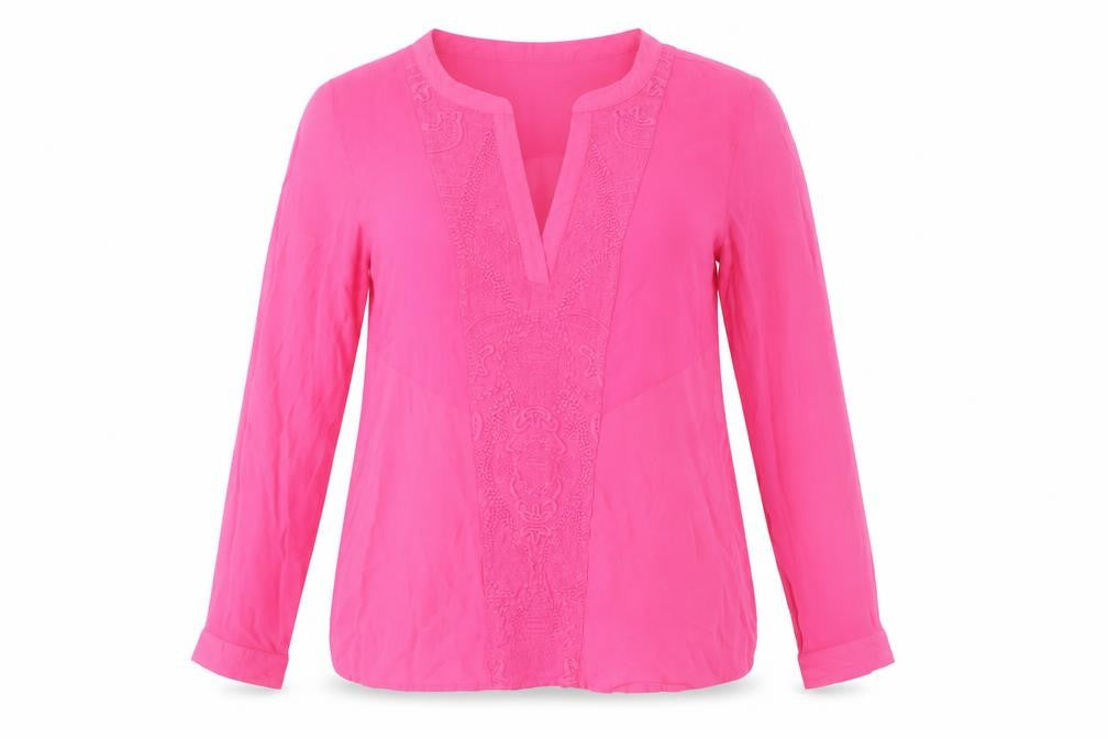 NAF NAF Womens Pink Embroidered Long Sleeve Tunic Blouse Size 10