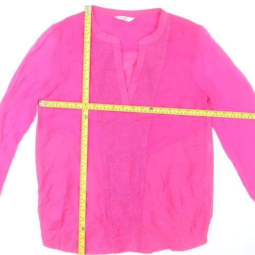 NAF NAF Womens Pink Embroidered Long Sleeve Tunic Blouse Size 10
