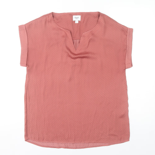 Saint Tropez Women's Pink Polka Dot V-Neck Short Sleeve Blouse Size S