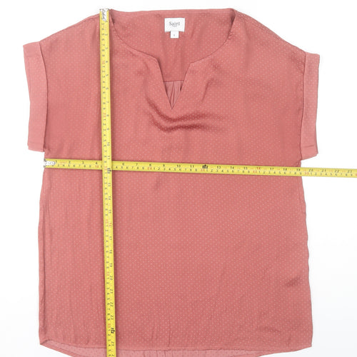 Saint Tropez Women's Pink Polka Dot V-Neck Short Sleeve Blouse Size S