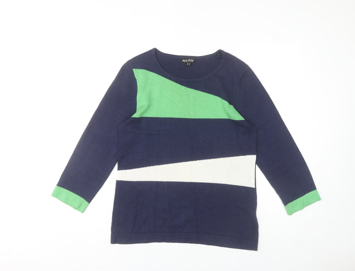Marble Womens Blue Green Cotton Pullover Jumper Size 10