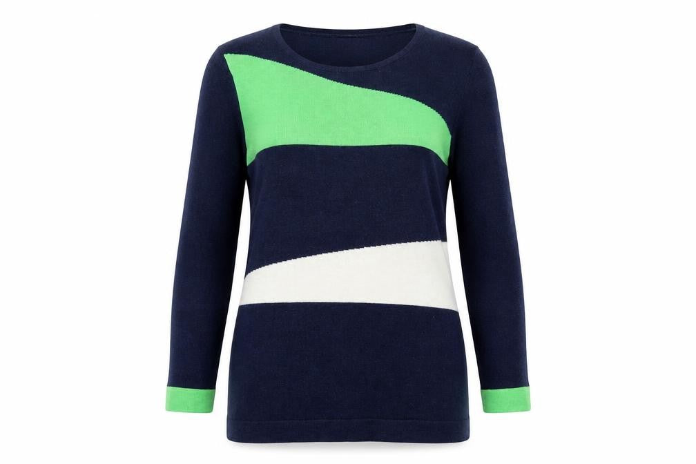 Front view of Marble women’s blue green cotton jumper, size UK 10