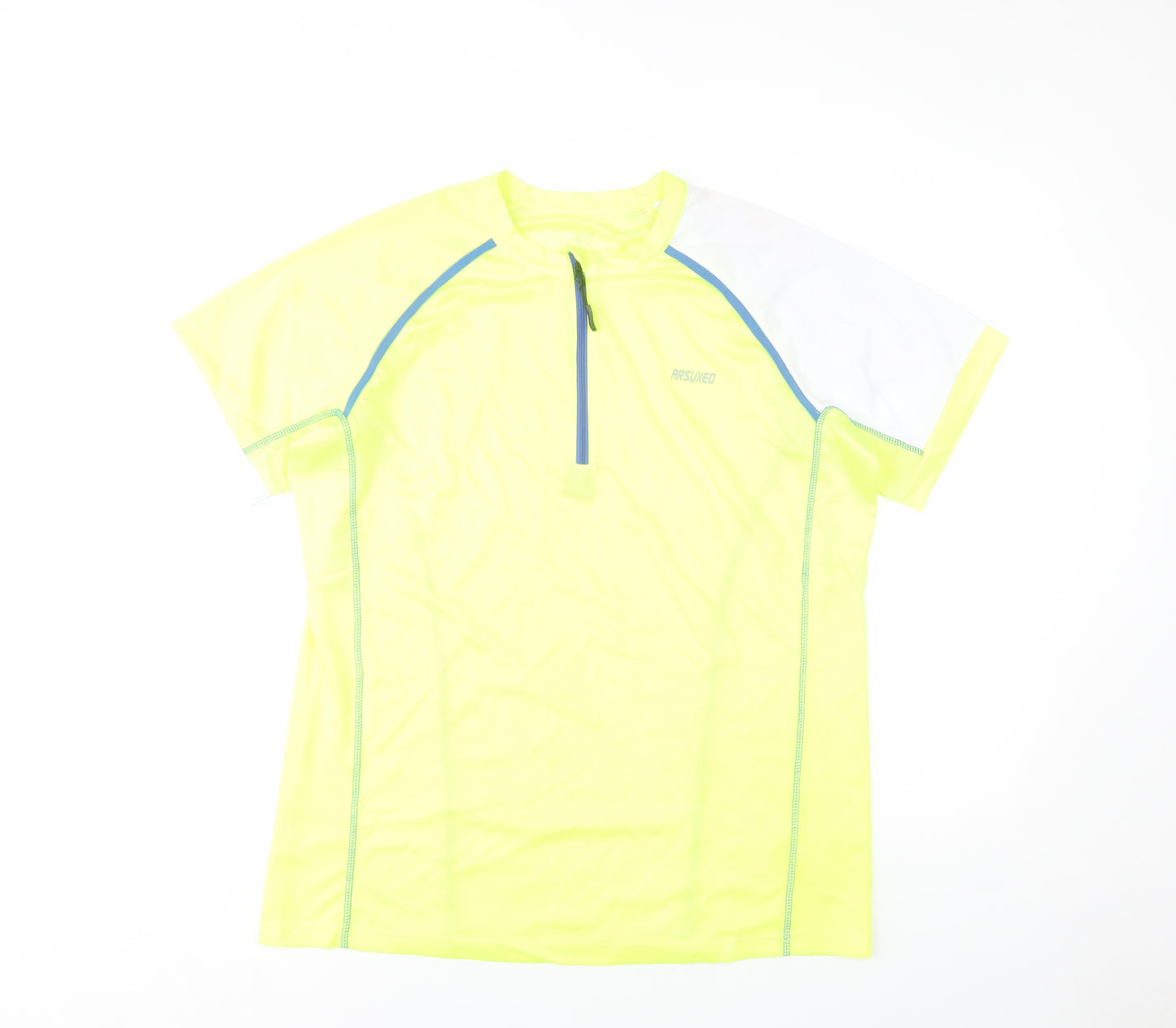 ARSUXEO Men's Yellow XL Short Sleeve Quick Dry 1/4 Zip Running Top