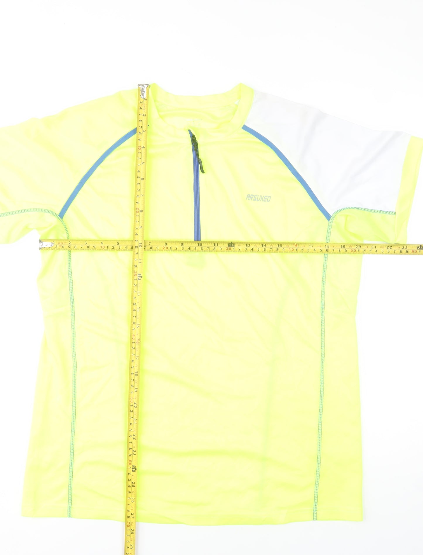 ARSUXEO Men's Yellow XL Short Sleeve Quick Dry 1/4 Zip Running Top