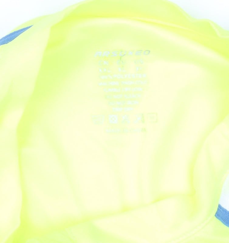 ARSUXEO Men's Yellow XL Short Sleeve Quick Dry 1/4 Zip Running Top