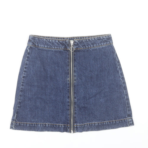 Pull&Bear Women's Blue Denim A-Line Mini Skirt Size S