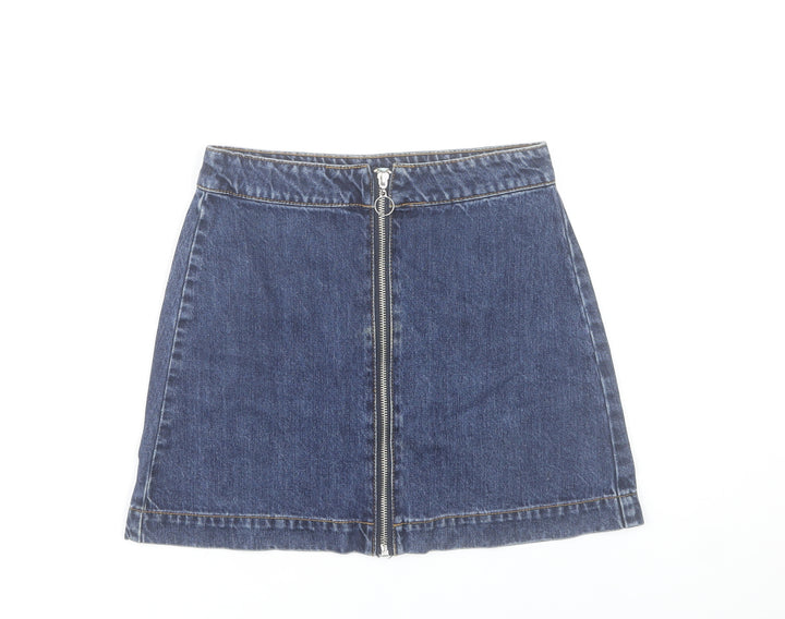Pull&Bear Women's Blue Denim A-Line Mini Skirt Size S