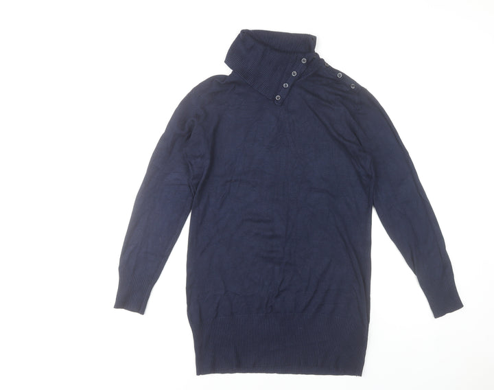 Esmara Women's Blue High Neck Button Pullover Jumper Size 14