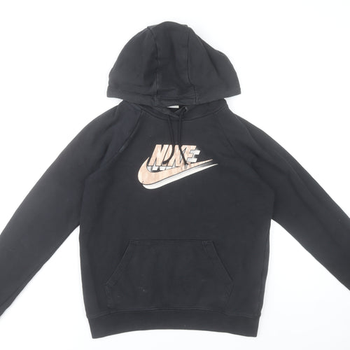 Nike Boys Black Pullover Hoodie XS Graphic Logo Cotton Blend