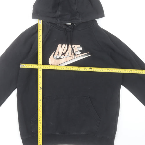 Nike Boys Black Pullover Hoodie XS Graphic Logo Cotton Blend