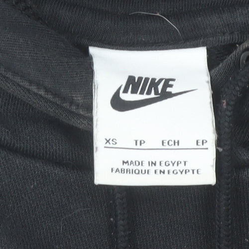 Nike Boys Black Pullover Hoodie XS Graphic Logo Cotton Blend
