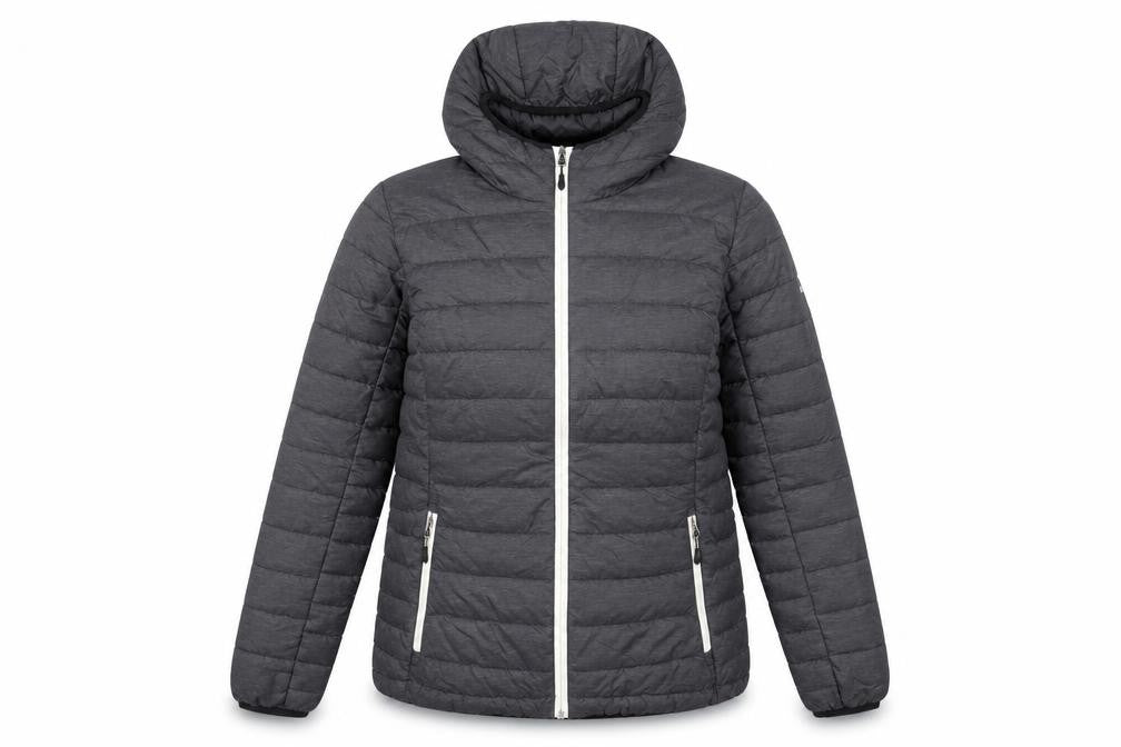 Front view of The Athlete's Foot Women's Grey Hooded Puffer Jacket, size M