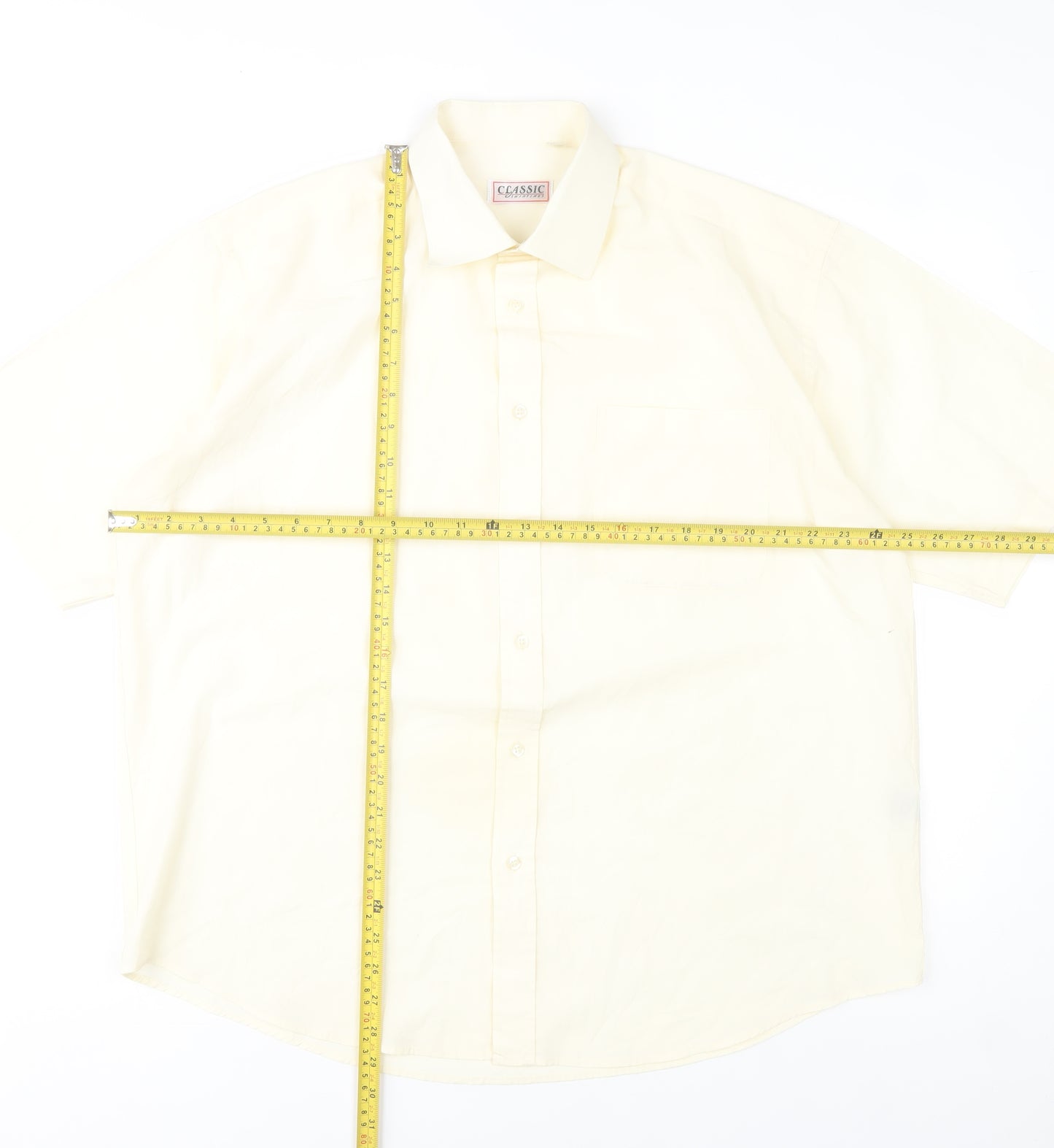 Classic Shirtings Men's Ivory Short Sleeve Dress Shirt Size L 42 Regular Fit