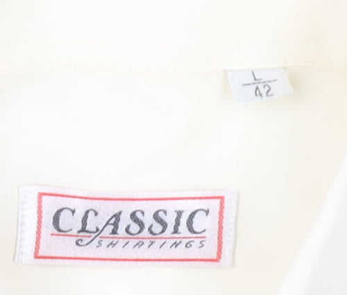 Classic Shirtings Men's Ivory Short Sleeve Dress Shirt Size L 42 Regular Fit