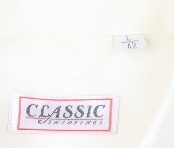 Classic Shirtings Men's Ivory Short Sleeve Dress Shirt Size L 42 Regular Fit