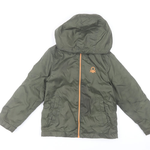 United Colors of Benetton Boys Green Hooded Puffer Jacket Size 6-7 Years