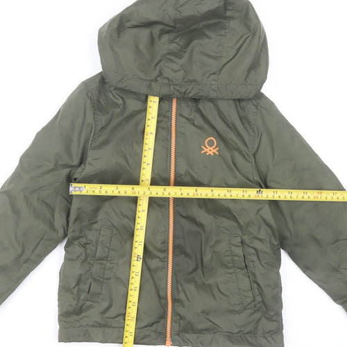 United Colors of Benetton Boys Green Hooded Puffer Jacket Size 6-7 Years