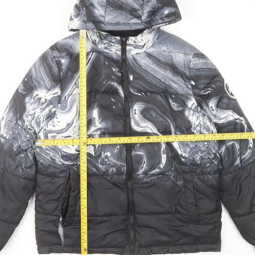 Hype Boys Black Marble Hooded Puffer Jacket 14 Years Winter Polyester