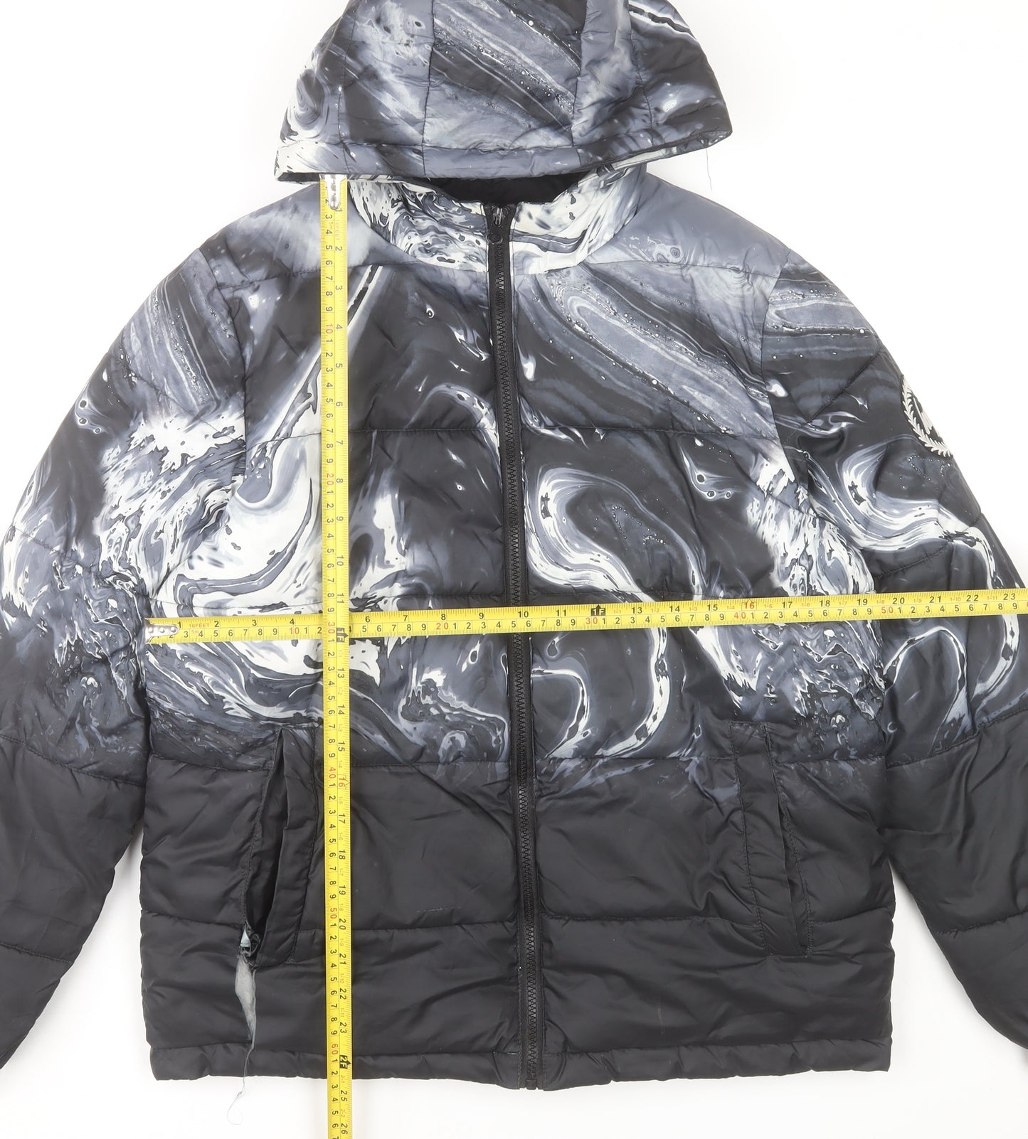 Hype Boys Black Marble Hooded Puffer Jacket 14 Years Winter Polyester