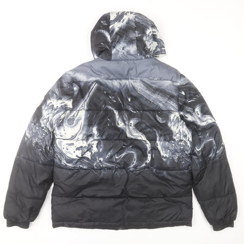 Hype Boys Black Marble Hooded Puffer Jacket 14 Years Winter Polyester