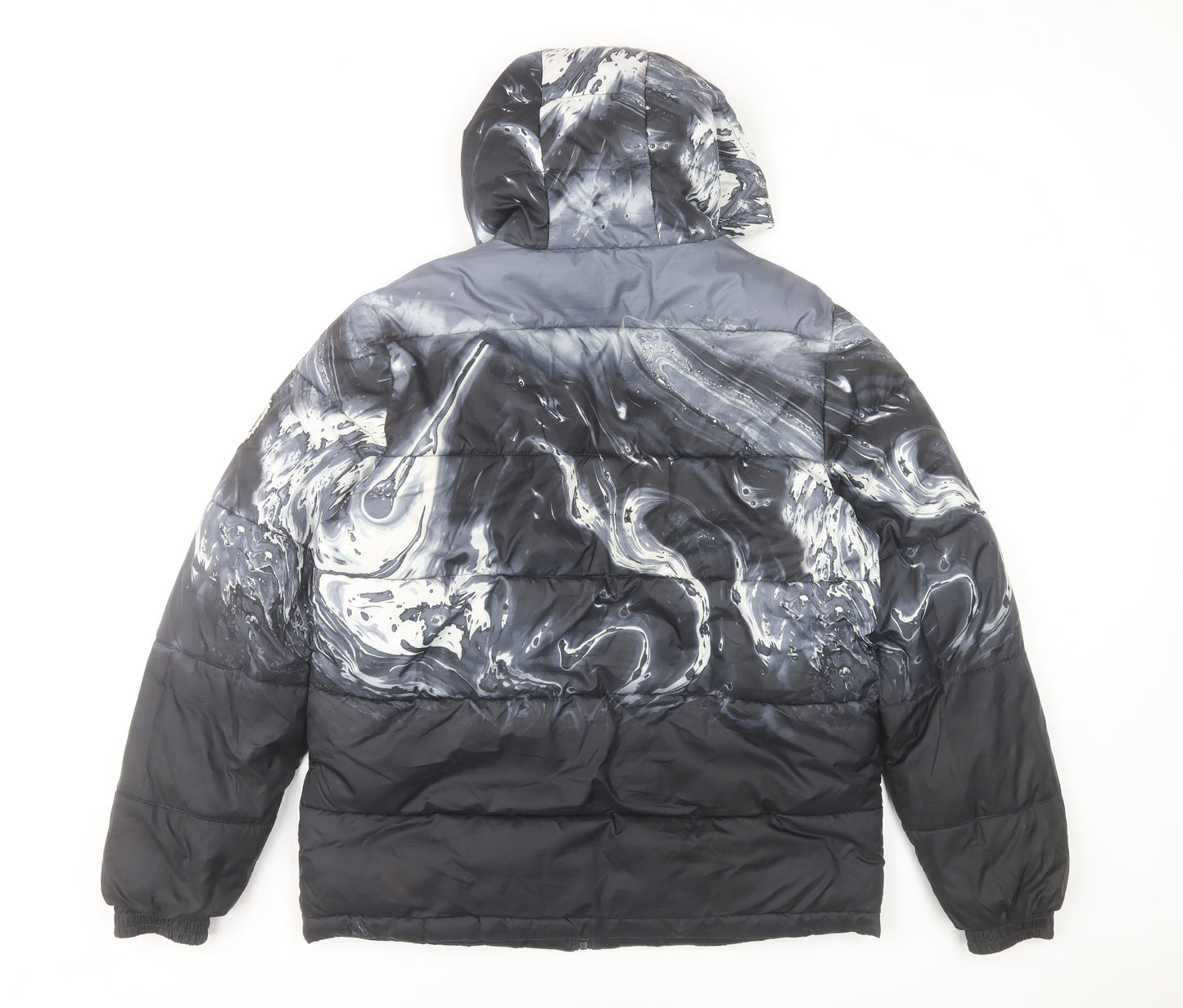 Hype Boys Black Marble Hooded Puffer Jacket 14 Years Winter Polyester